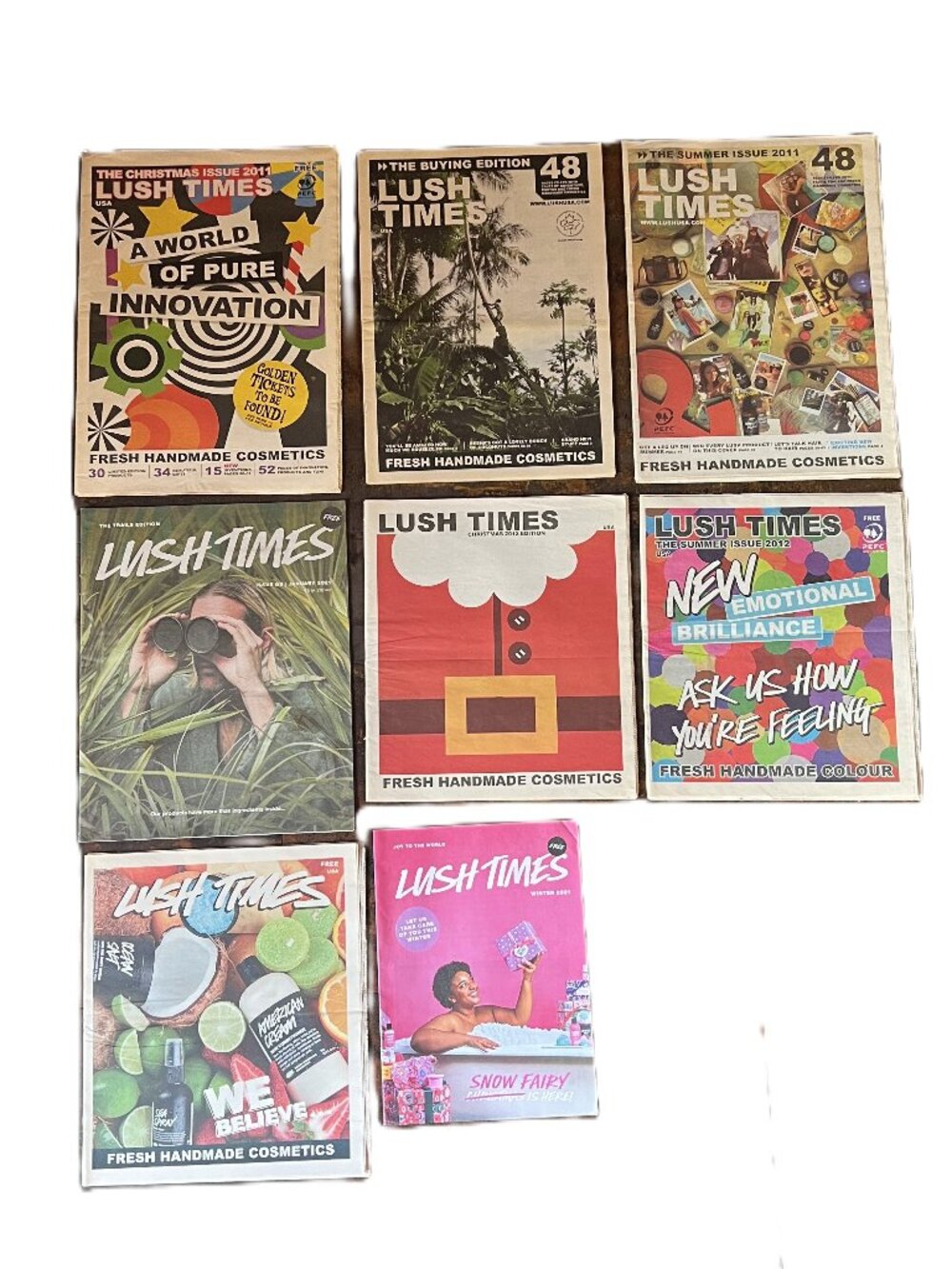 Lot of 8 LUSH Cosmetics Retro "LUSH Times" Catalogs, Bundle #2